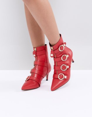 red ankle boots kitten heel