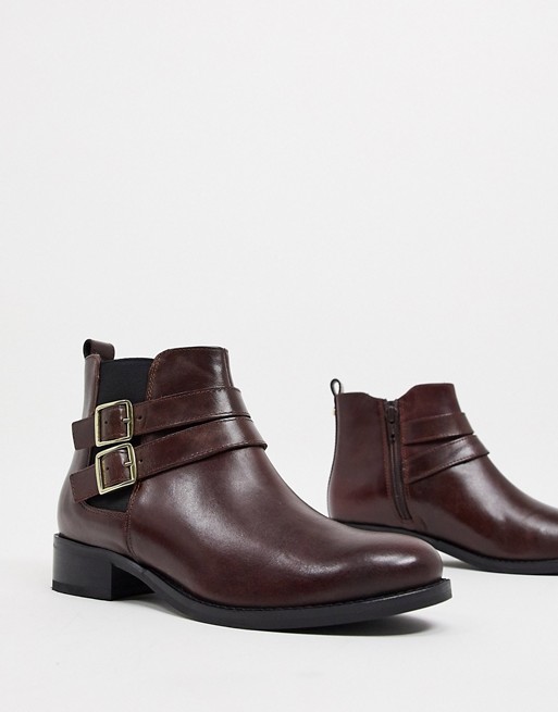 Carvela tempo leather ankle boots with buckles in wine