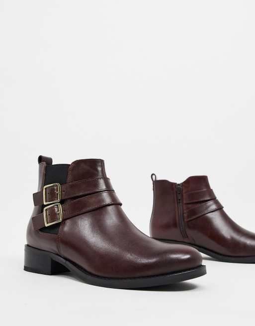 Carvela tempo leather ankle boots with buckles in wine