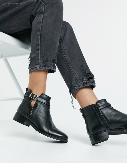 Carvela tide leather cutout buckle boots in black