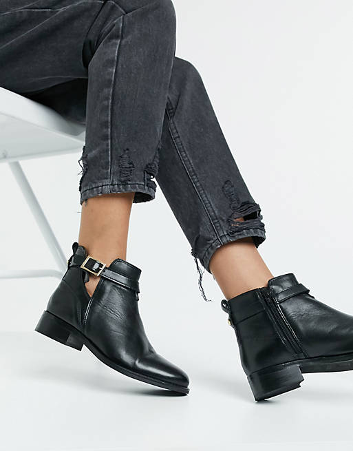 Carvela tide leather cutout buckle boots in black | ASOS