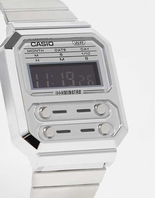 Casio A100 metal band vintage watch in silver, 3 of 4
