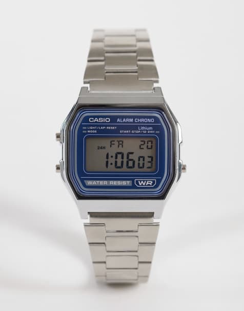 Casio A158WEA-2AVEF blue dial retro digital watch in silver - view 1