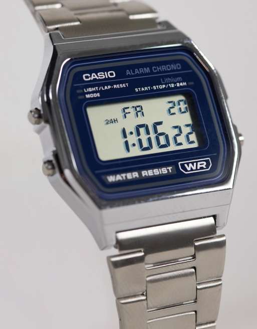 Casio A158WEA-2AVEF blue dial retro digital watch in silver, 2 of 4