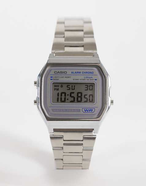 Casio  A158WEA-7EF retro digital watch in silver/blue - view 1