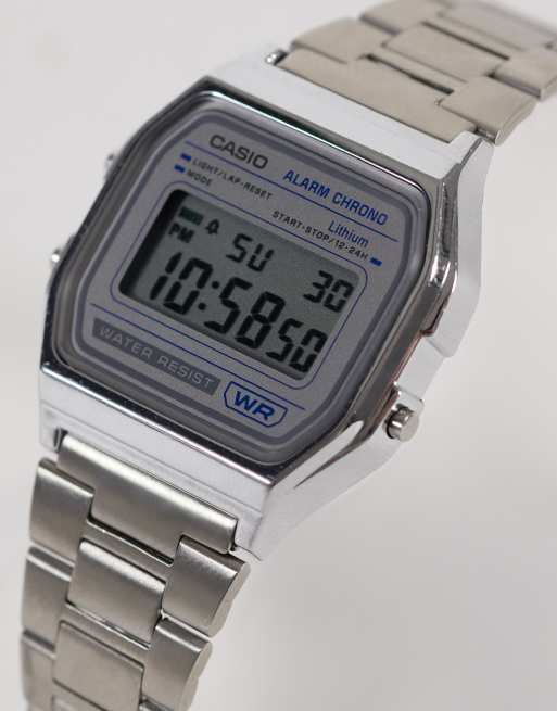 Casio  A158WEA-7EF retro digital watch in silver/blue, 3 of 4