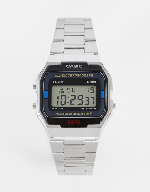 Casio A163WA-1QES digital bracelet watch in silver tone