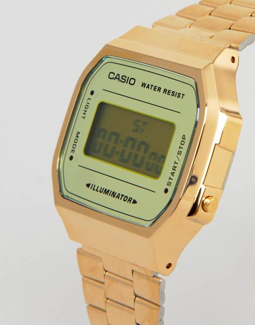 Casio A168W Digital Bracelet Watch In Gold Mirror