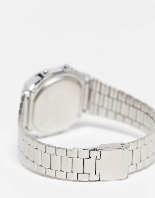 Casio A168W digital bracelet watch in silver/black mirror, 3 of 4