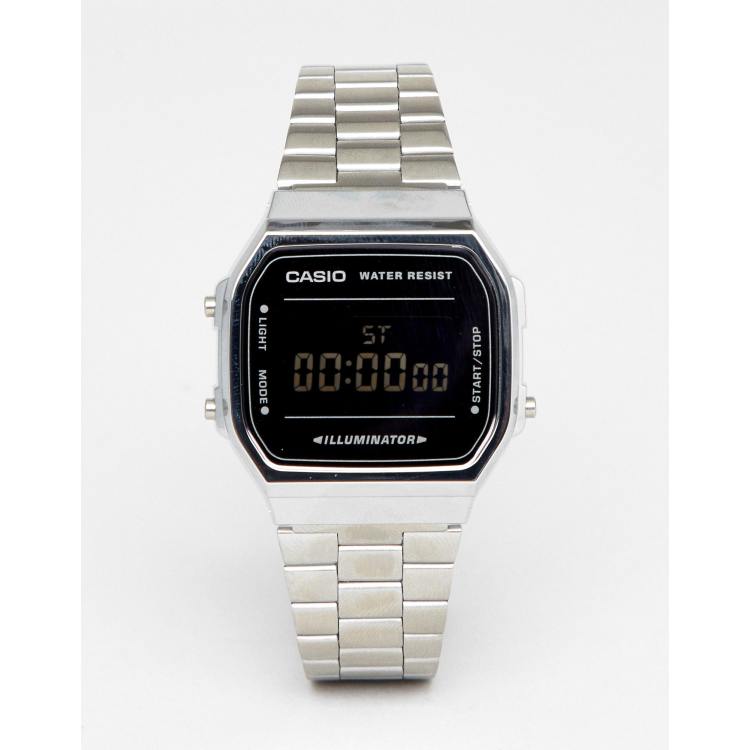 Casio A168W Digital Bracelet Watch In Silver Black Mirror