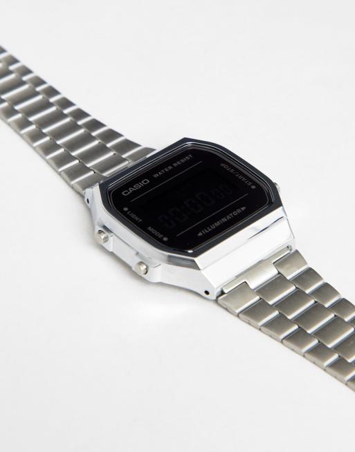 Casio – A168W – Digitale Armbanduhr in Silber/Schwarz verspiegelt