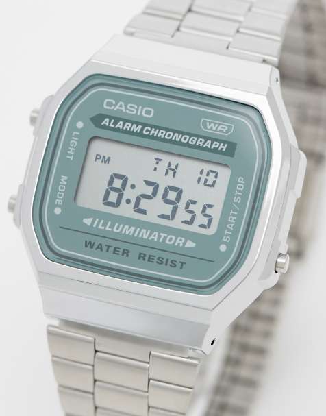 Casio A168WA vintage digital watch in silver and mint - view 1