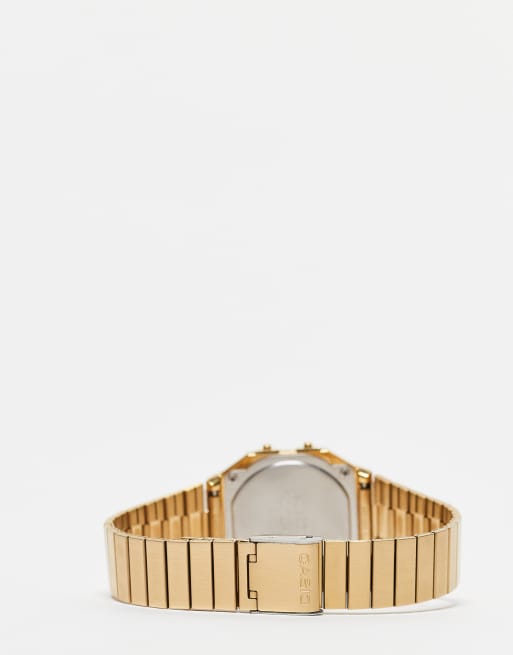 Casio A700 minimal vintage stainless steel watch in light gold, 3 of 3