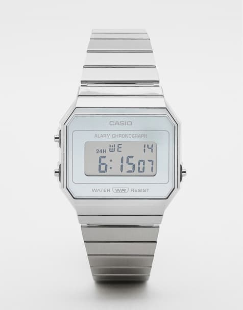 Casio A700 minimal vintage stainless steel watch in silver - view 1