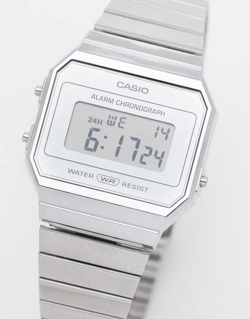 Casio A700 minimal vintage stainless steel watch in silver, 2 of 3