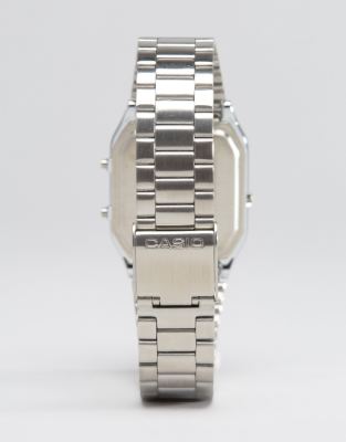 Casio analoog en digitaal vierkant horloge in zilver AQ230A-1DS | ASOS