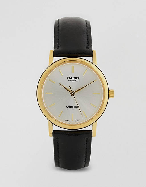 Casio Black Leather Strap Watch MTP1095Q-7A