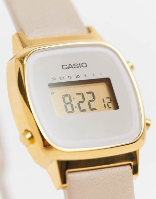 Casio digital leather 2024 watch in cream