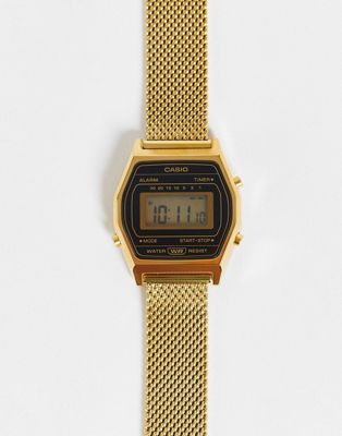 Casio – Digitale Unisex-Uhr im Vintage-Design mit Netzarmband in Gold-Optik-Goldfarben