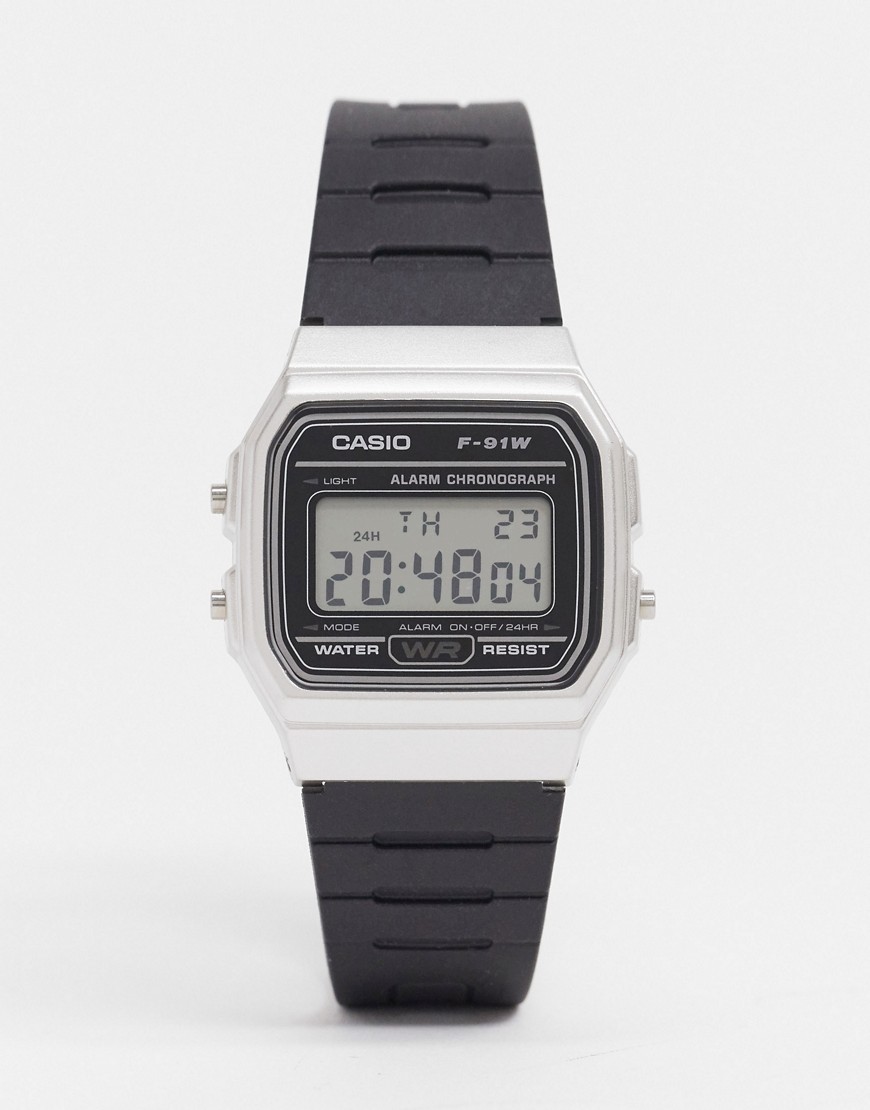 Casio F91WM-7A digital silicone strap watch in black/silver