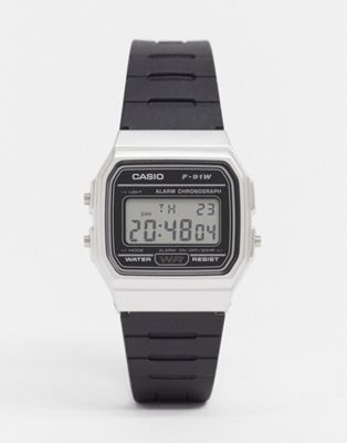 Casio – F91WM-7A – Digitale Silikon-Armbanduhr in Schwarz/Silber