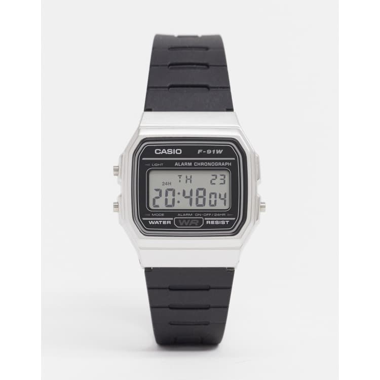 Casio F91WM 7A Digitale Silikon Armbanduhr in Schwarz Silber ASOS