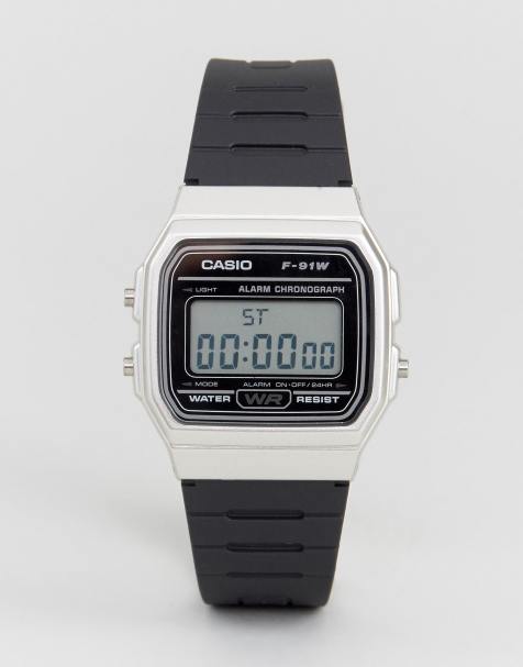 Casio – F91WM-7A – Digitale Silikon-Armbanduhr in Schwarz/Silber