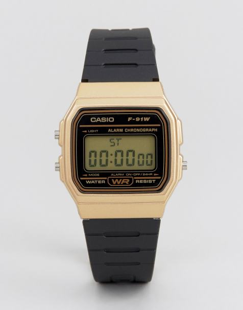 Casio – F91WM-9A – Digitale Silikon-Armbanduhr in Schwarz/Gold