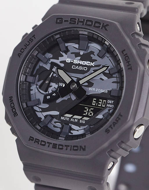 Casio G-Shock mens silicone watch with camo dial in gray | ASOS