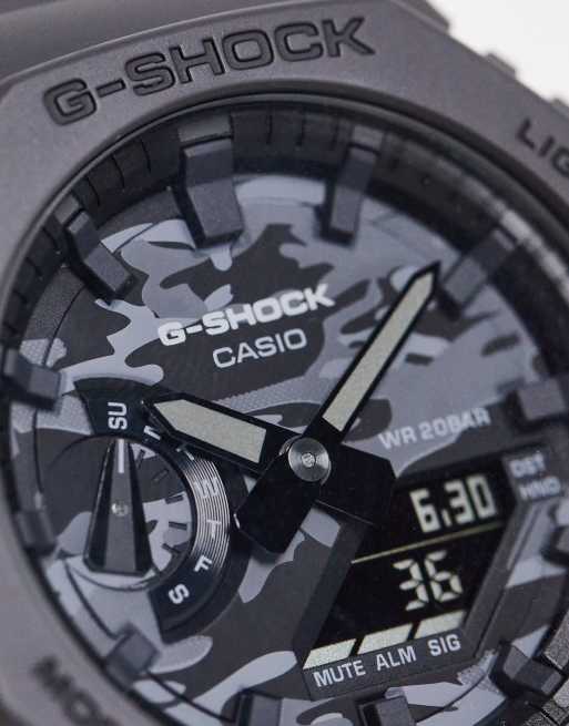 Casio G Shock mens silicone watch with camo dial in gray ASOS