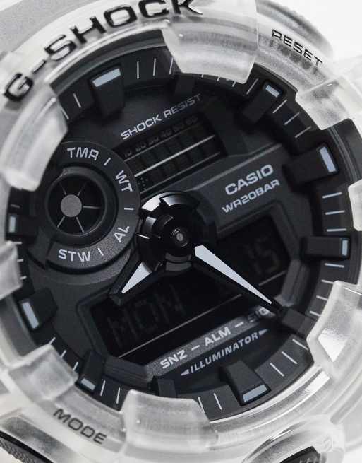 Casio G Shock skeleton series watch in clear and black