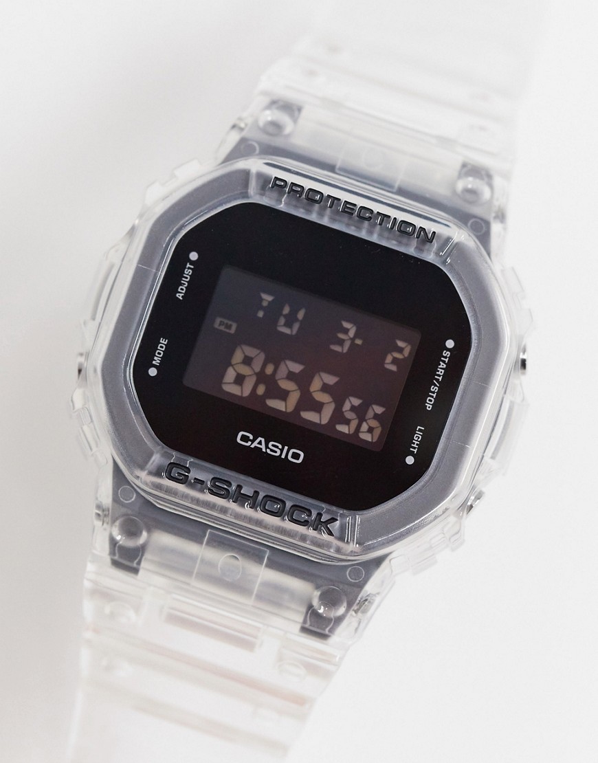 Casio - G Shock - Uniseks digitaal horloge met transparant bandje DW-5600SKE-7ER-Doorzichtig