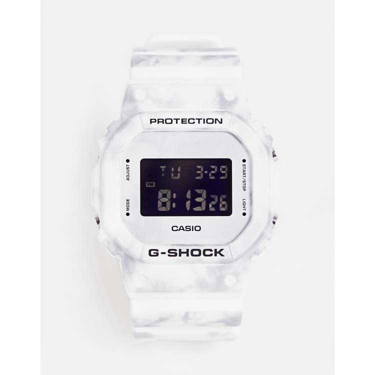 Casio G Shock unisex snow camo silicone watch in white ASOS