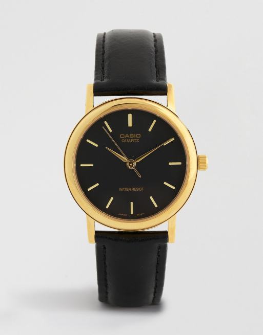 Casio gold leather outlet watch