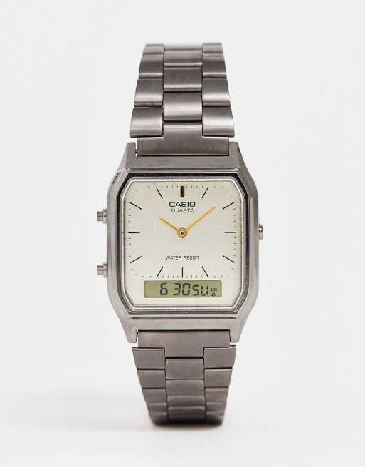 Casio Gunmetal Vintage Inspired Bracelet Watch Asos