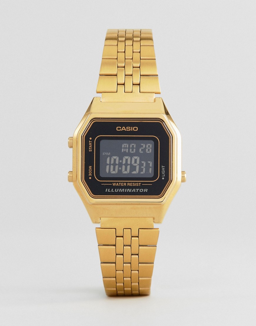 Casio LA680WEGA-1BER mini digital black dial watch-Gold