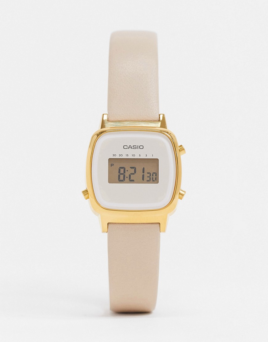 Casio - Leren digitaal horloge in creme-Crème