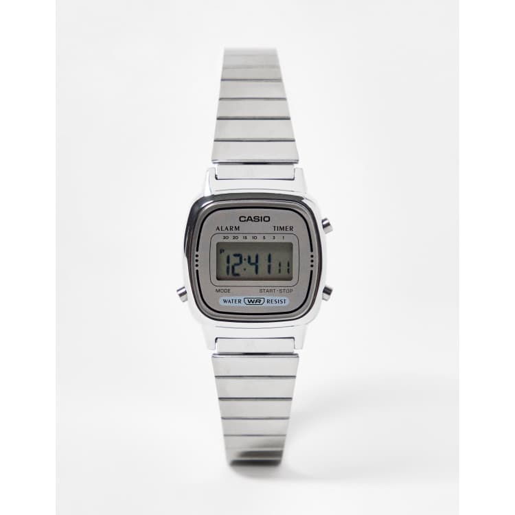 olie Kruik geweten Casio mini digital watch in silver tone | ASOS