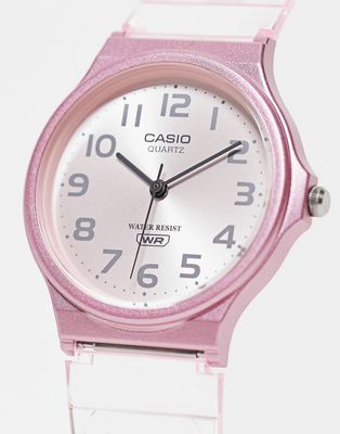 Casio MQ24S skeleton series silicone watch in baby pink