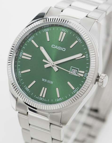 Casio MTP-1302PD vintage watch in silver and green - view 1