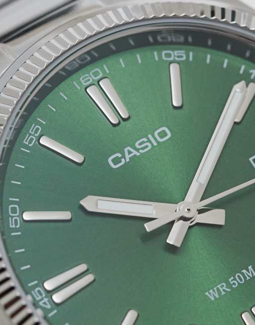 Casio MTP-1302PD vintage watch in silver and green, 2 of 4