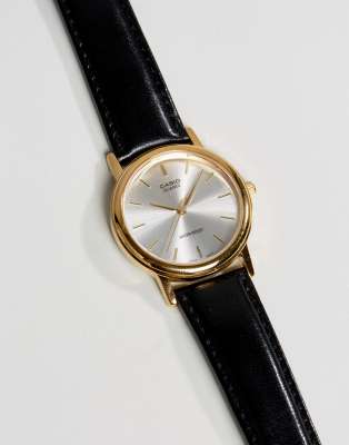 casio black leather strap watch