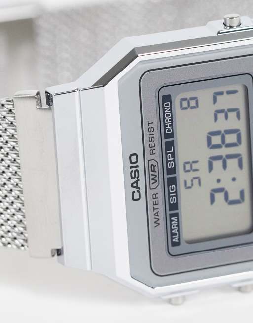 Casio Orologio color argento con cinturino in maglia ASOS
