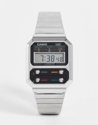 Casio Revival F-100 unisex digital bracelet watch in silver A100WE-1AEF