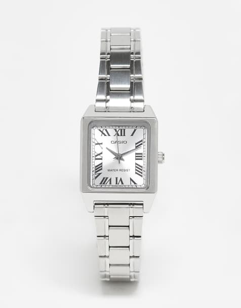 Casio stainless steel chain link vintage style watch in silver - view 1