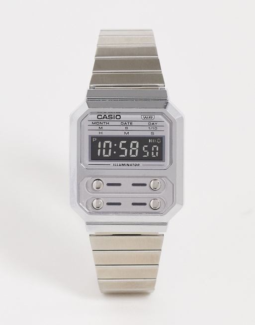 Casio unisex vintage bracelet watch in two tone silver
