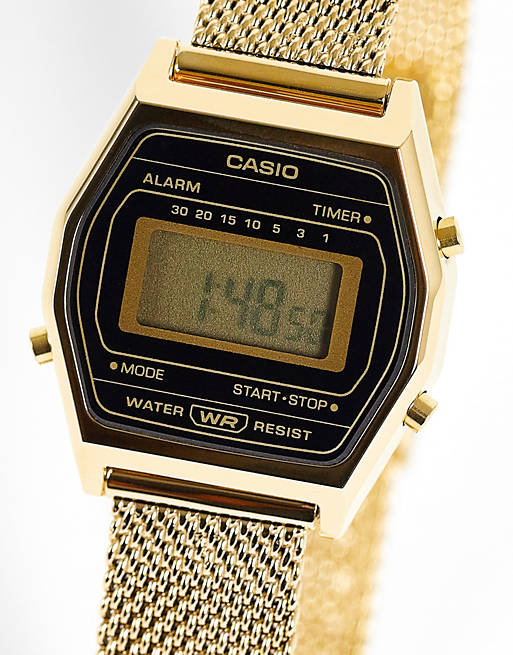 Casio vintage mesh bracelet strap watch in gold