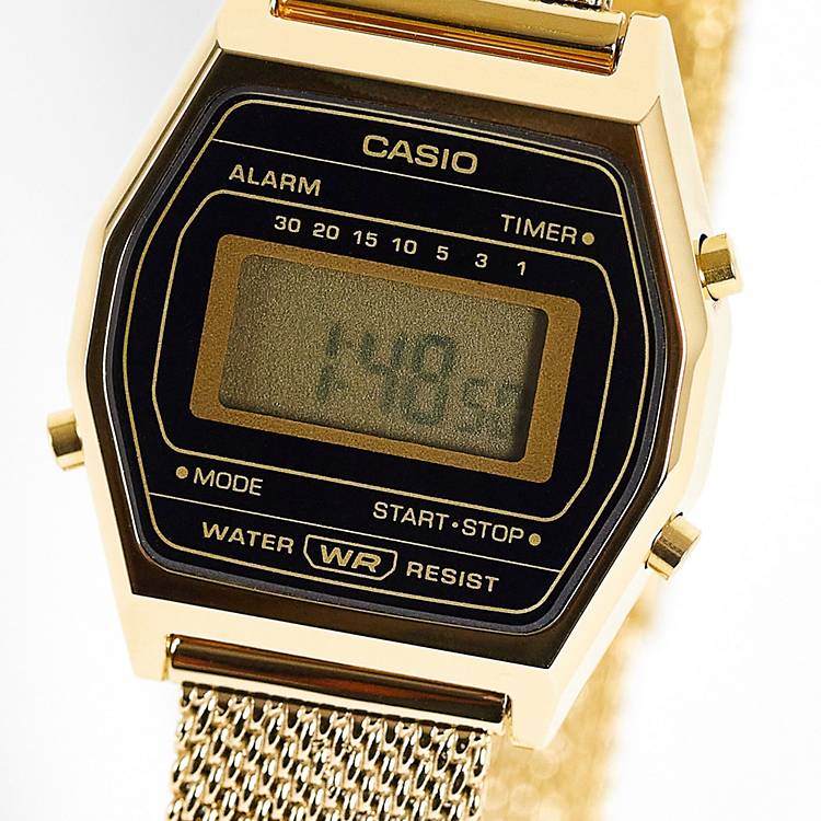 Destilar Cercanamente Mártir Casio vintage mesh bracelet strap watch in gold | ASOS