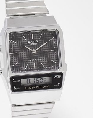 Casio vintage style watch with grid face in black Exclusive at ASOS