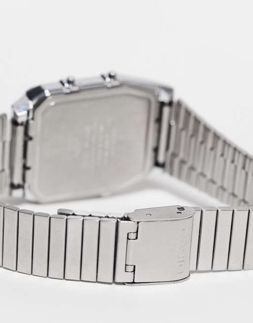 Casio vintage style watch with grid face in black Exclusive at ASOS